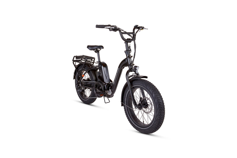 Angled right side view of a black RadExpand electric folding bike
