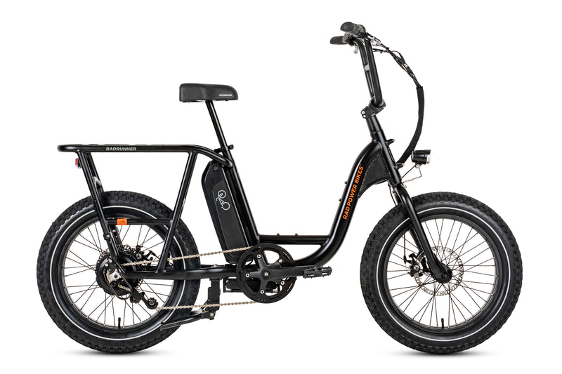 Right side view of the black RadRunner 2 electric utility bike
