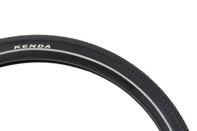 Close up showing the Kenda brand on the 29" x 2.2" replacement tire for the Radster Road electric commuter bike.