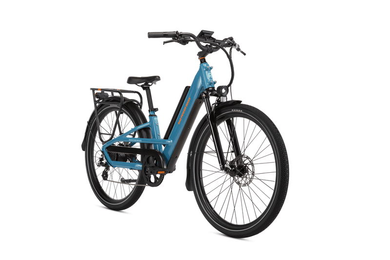 Angled side view of a Radster Road electric commuter bike, size regular in bay blue