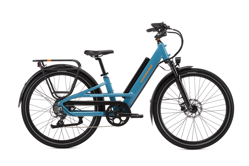 Right side view of a Radster Road electric commuter bike, size regular in bay blue