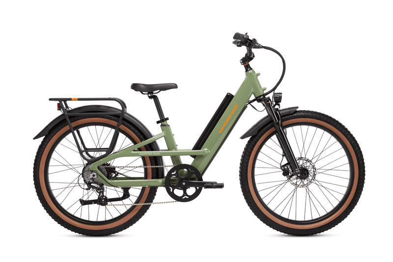 Right side view of a Radster Trail electric commuter bike, size regular in fir green