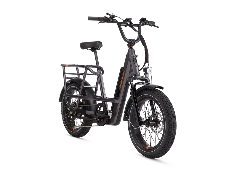 Angled right side view of a charcoal RadRunner 3 Plus electric utility bike