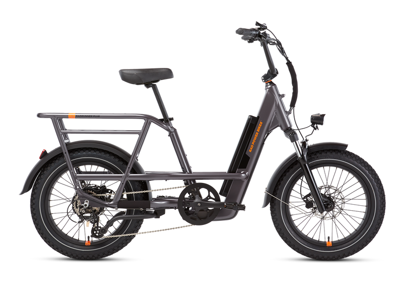 Right side view of a charcoal RadRunner 3 Plus electric utility bike
