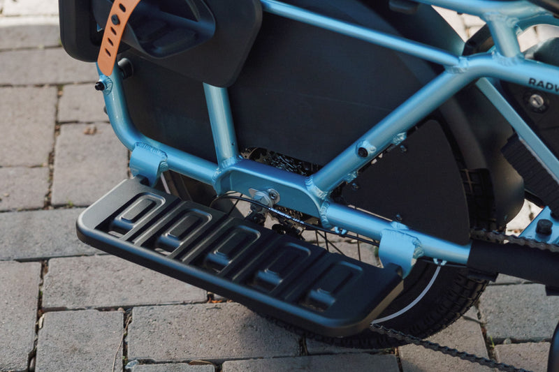 RadWagon 5 Running Boards installed on a blue RadWagon 5 electric cargo bike