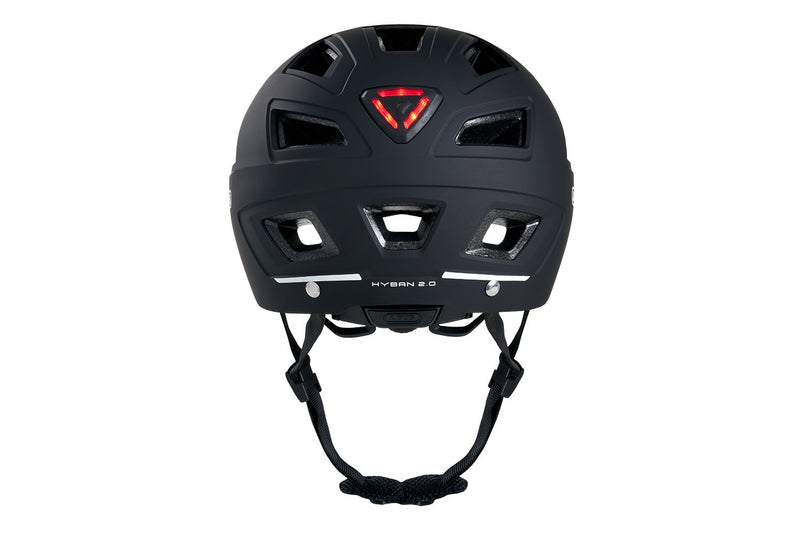 Back view of the black ABUS Hyban 2.0 Helmet with integrated light