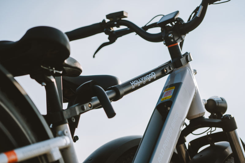 A bike adapter bar attached to a RadRover 6 Plus ebike
