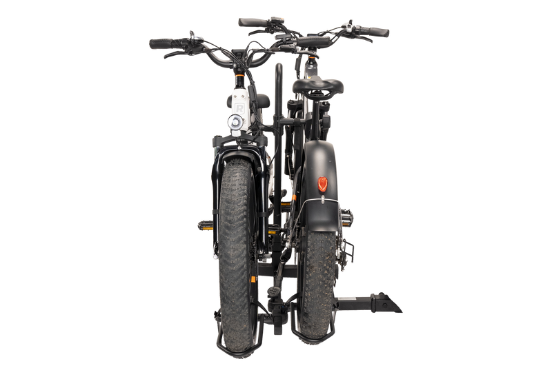 Side view of two Rad Power Ebikes on a Hollywood Racks RV Rider Rack