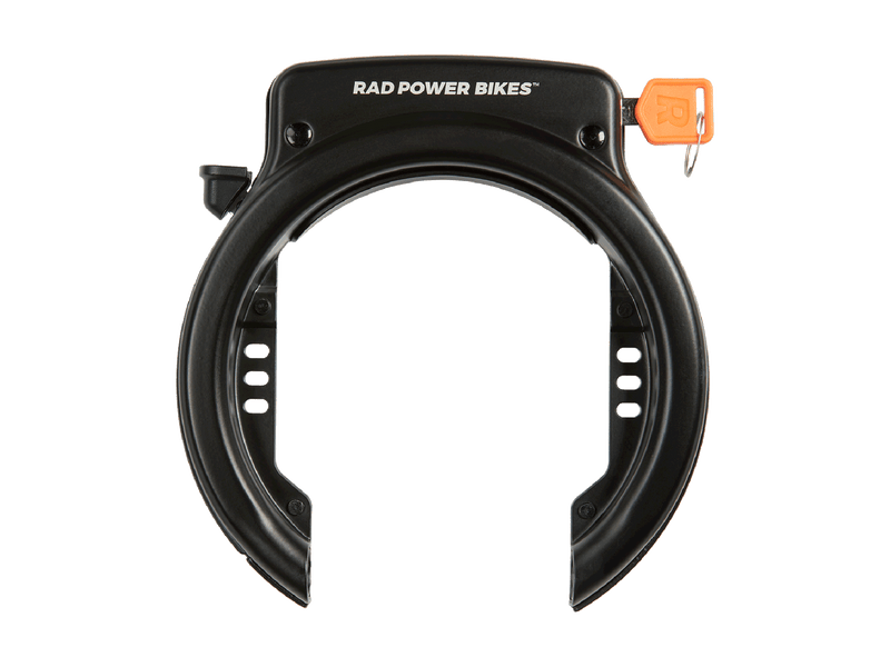 Rad fat tire wheel lock, which mounts to select ebike frames